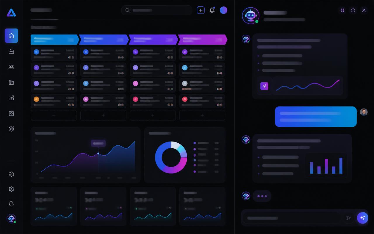 Esempio di assistente AI dentro un software aziendale con chat e grafici di vendita